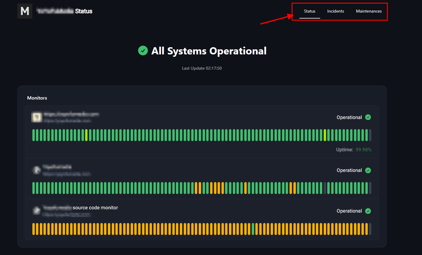 sample status page on monspark