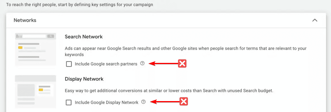 Network Settings for Campaign 
