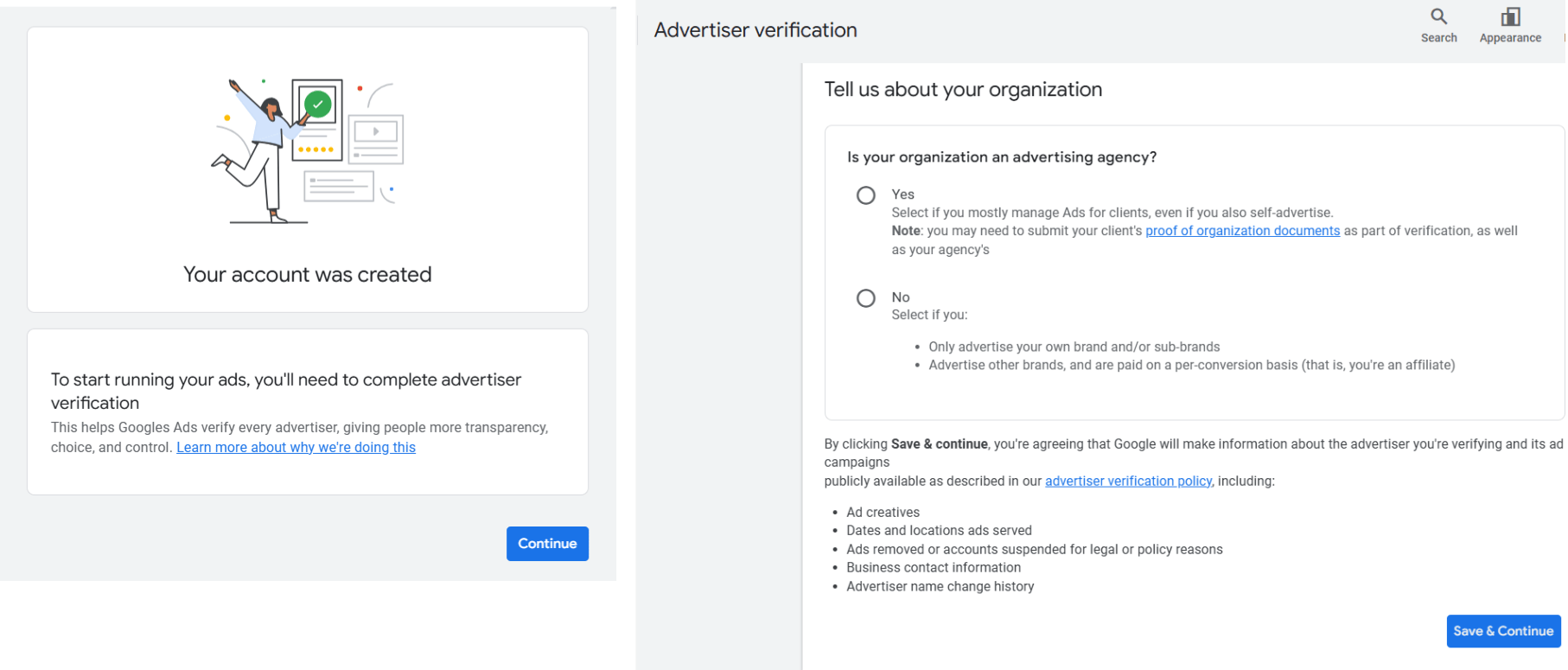 screenshot on Google Ads creation