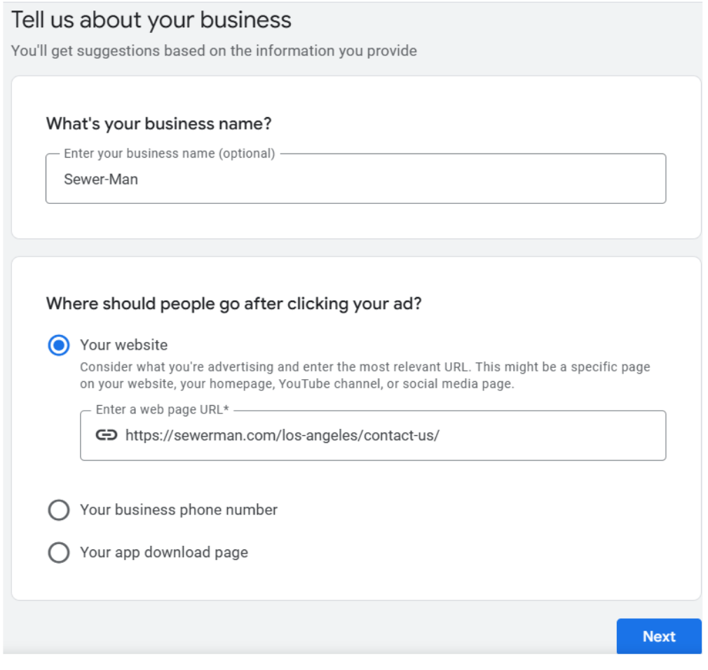 screenshot on Business name tab
