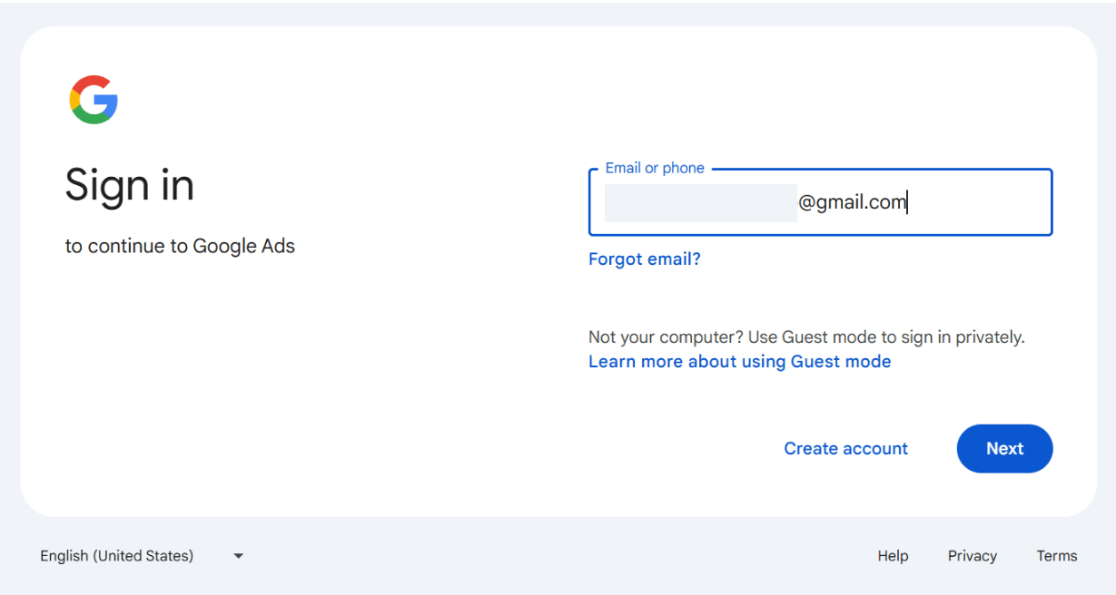 screenshot on Signing in Gmail