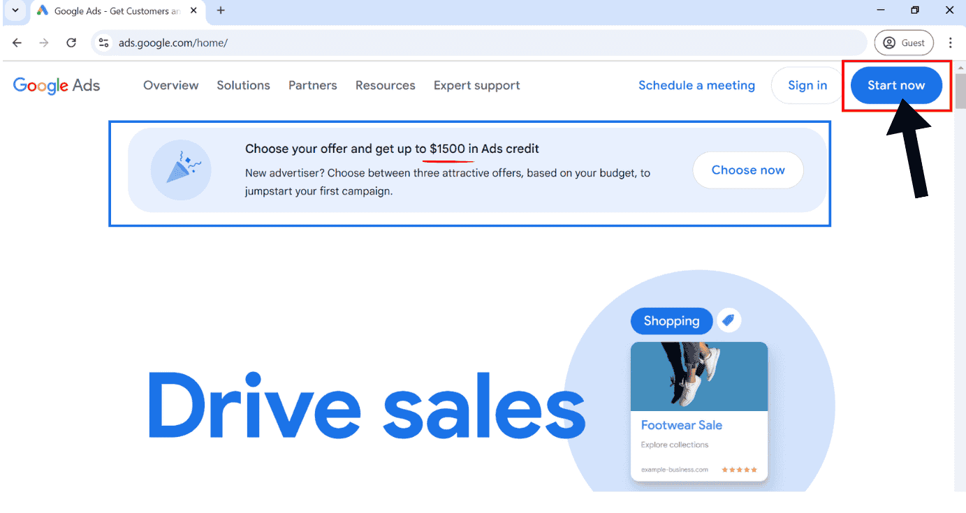 screenshot of Google Ads Homepage