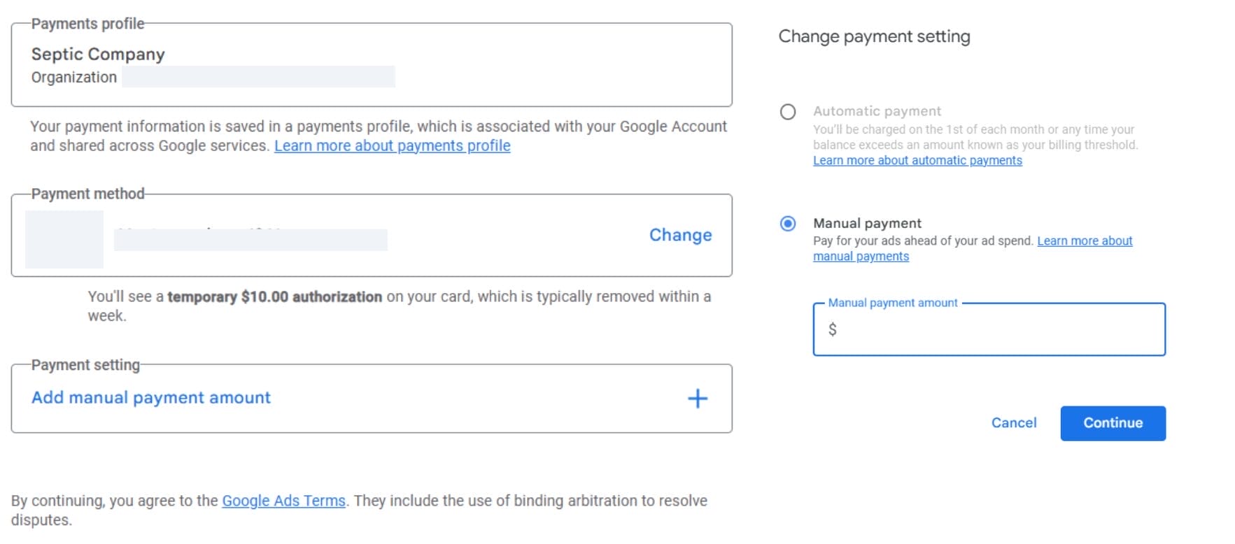 screenshot on payment method