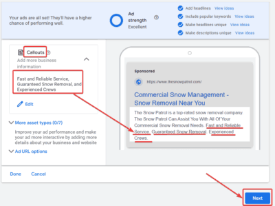 callouts for snow removal services campaign