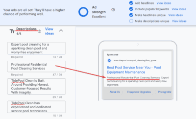 Descriptions Sample for Google Ads for Pool Cleaning Services