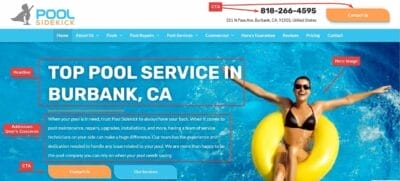 Headlines, CTA, Hero Image examples for pool cleaning services landing page