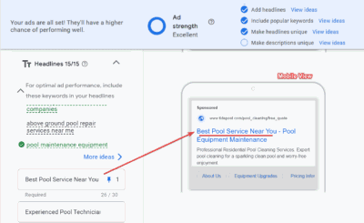 Headlines Sample for Google Ads for Pool Cleaning Services