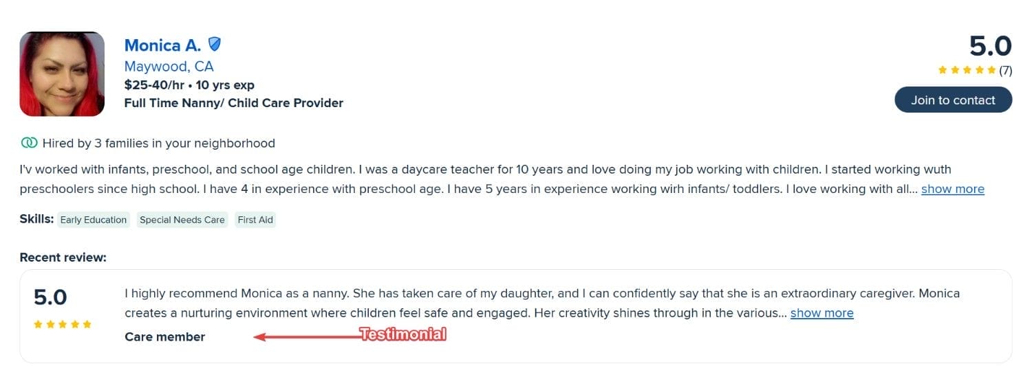 Landing Page for Childcare Services Testimonials - sample