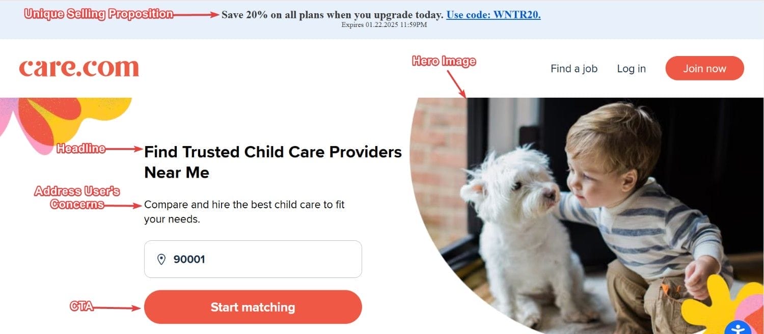 Landing Page for Childcare Services Unique Selling Proposition - sample