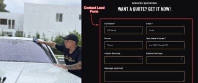 Example of an Auto Detailing Landing Page - Contact Lead Form