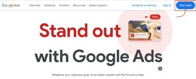 Google Ads Start Now button