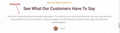 Testimonials Sample on a Landing Page - Google Ads for Countertop Services