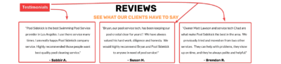 Testimonials example for pool cleaning services landing page