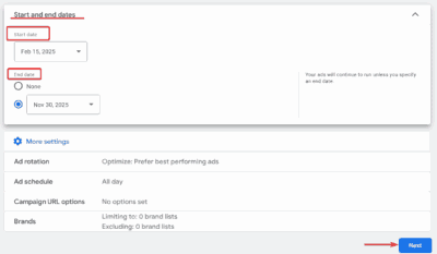 Setting Campaign Duration for Google Ads for Pool Cleaning Services