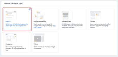 Google Ads for Auto Detailing Campaign Type - Search