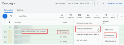 conversion data for auto detailing campaign