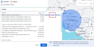 exclude locations for Self Storage Camapaign