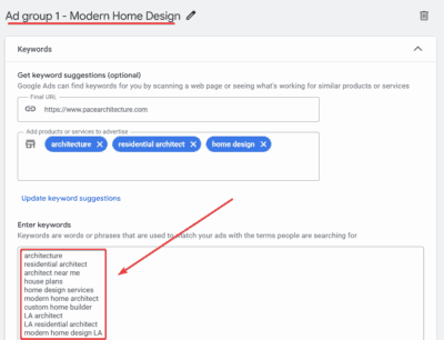 Keywords for Google Ads for Architects