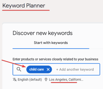 Searching Keywords for Childcare Services using Keyword Planner