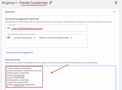 Keywords for Countertop services