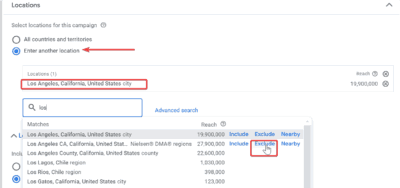 Locations for Google Ads for Porta Potty Rental