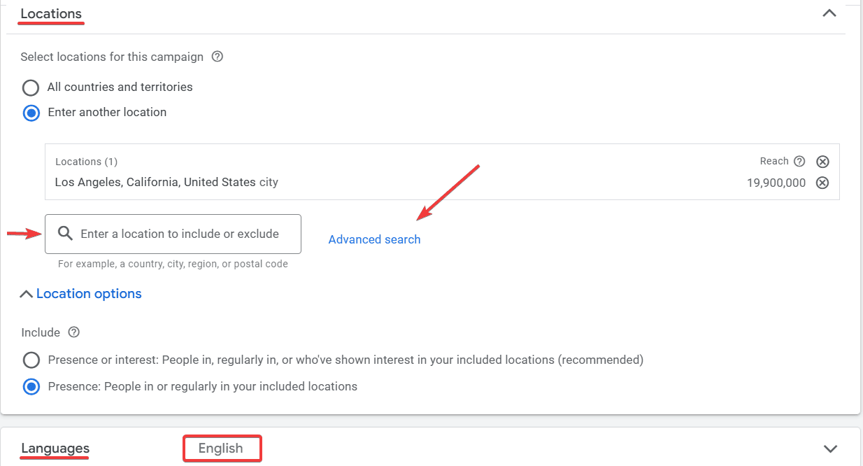 Locations Setting for Child Care Services Google Ads