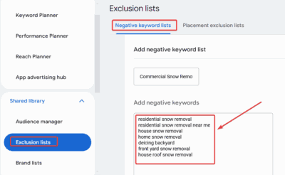 Negative words for snow removal services