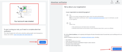 Google Ads account created