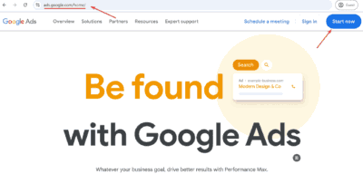 Google Ads Account Creation Start Now button