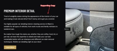Example of an Auto Detailing Landing Page - Supporting Copy