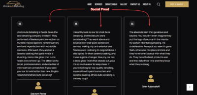 Example of an Auto Detailing Landing Page - Testimonials