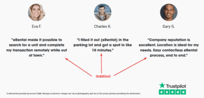 Self Storage Landing Page Testimonials Sample