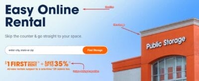 Self Storage Landing Page Unique Selling Proposition Sample