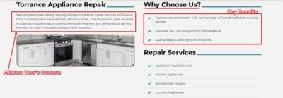 Address Users Concern Landing Page Sample for Google Ads for Appliance Repair