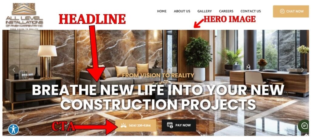 Headline Landing Page Sample for Google Ads for Carpenters