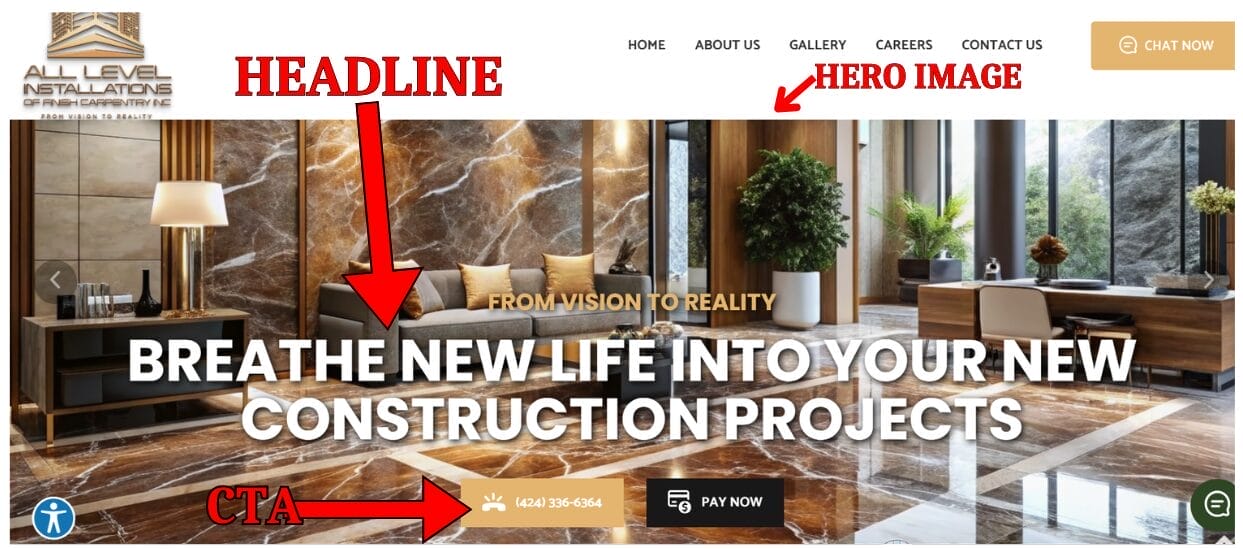 Headline Landing Page Sample for Google Ads for Carpenters