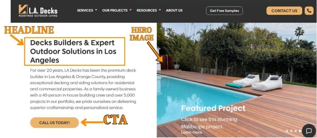 Headline Landing Page Sample for Google Ads for Decking