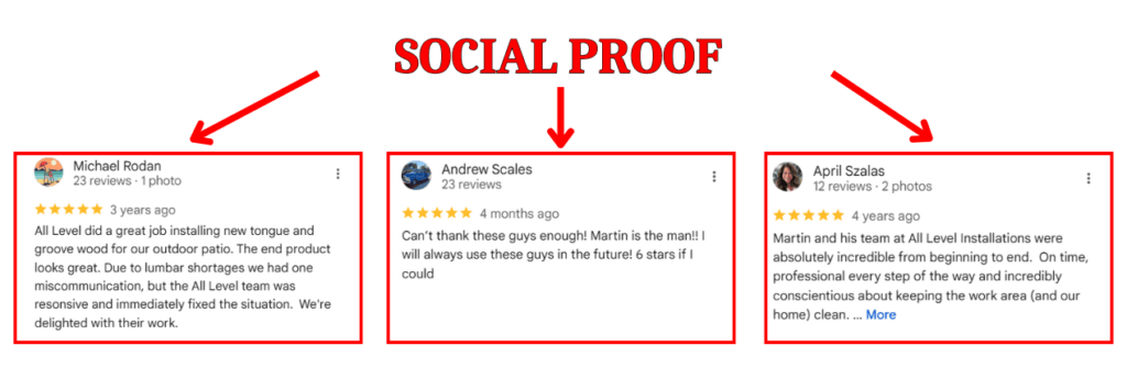 Social Proof Landing Page Sample for Google Ads for Carpenters