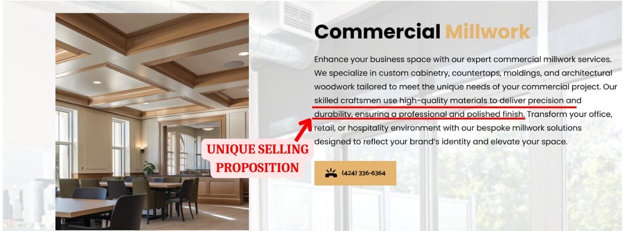 Unique Selling Proposition Landing Page Sample for Google Ads for Carpenters