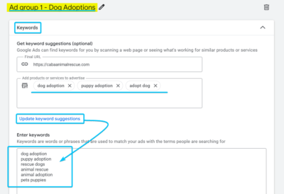 Ad Group and Keywords