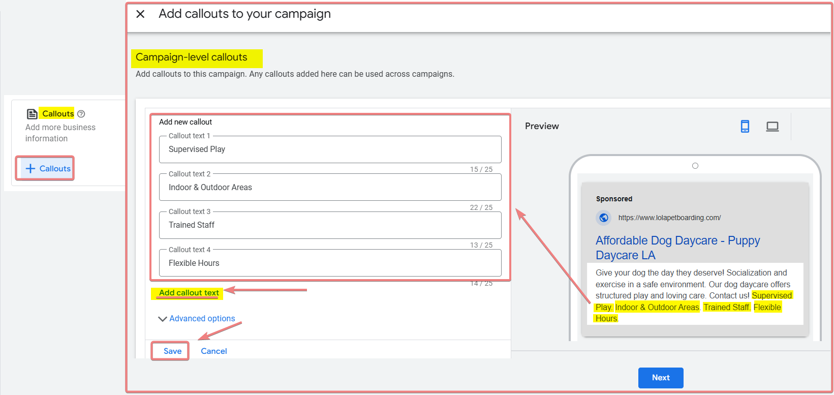 Callouts for Dog Adoption