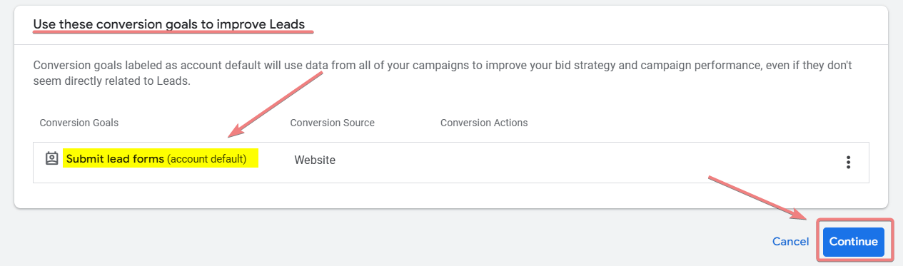 Conversion Goals - Submit Lead Forms