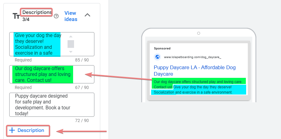 Descriptions for Dog Adoption Ad Group