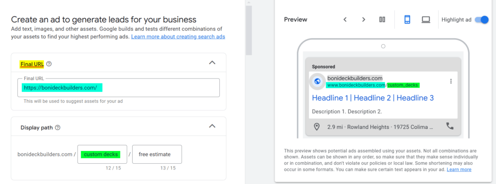 Final URL and Display Path