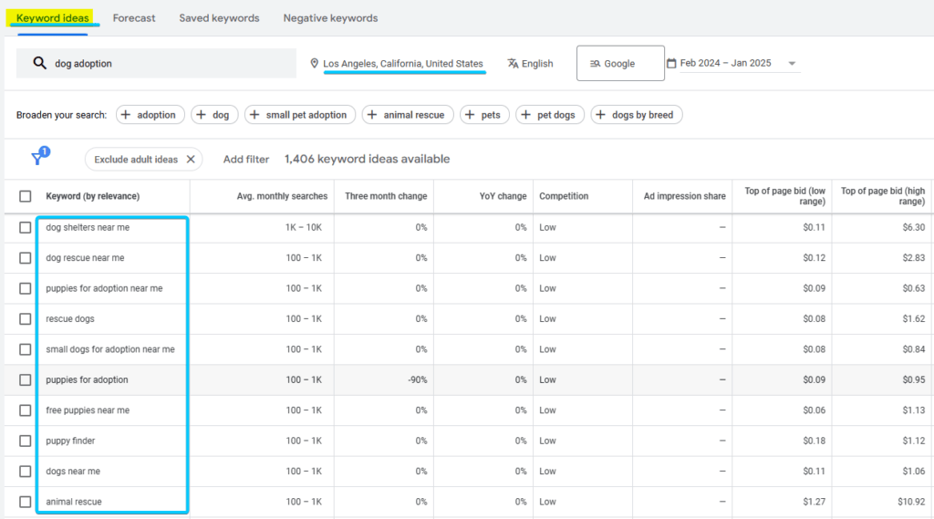 Keyword Ideas from Keyword Planner