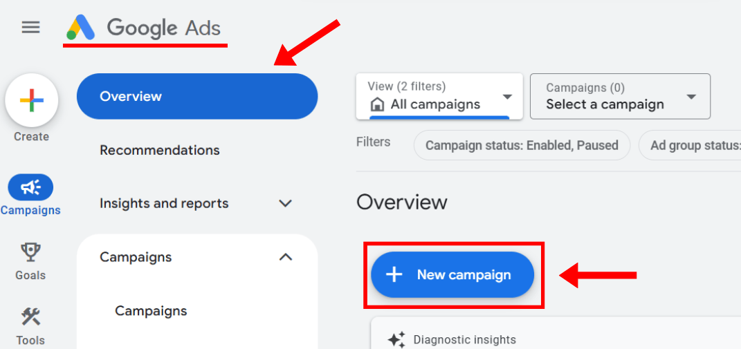 Google Ads Overview Page