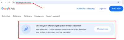 Google Ads Sign Up Offers "Claim Now" Buttton