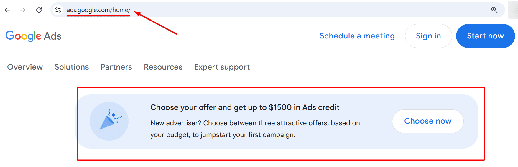 Google Ads Sign Up Offers "Claim Now" Buttton