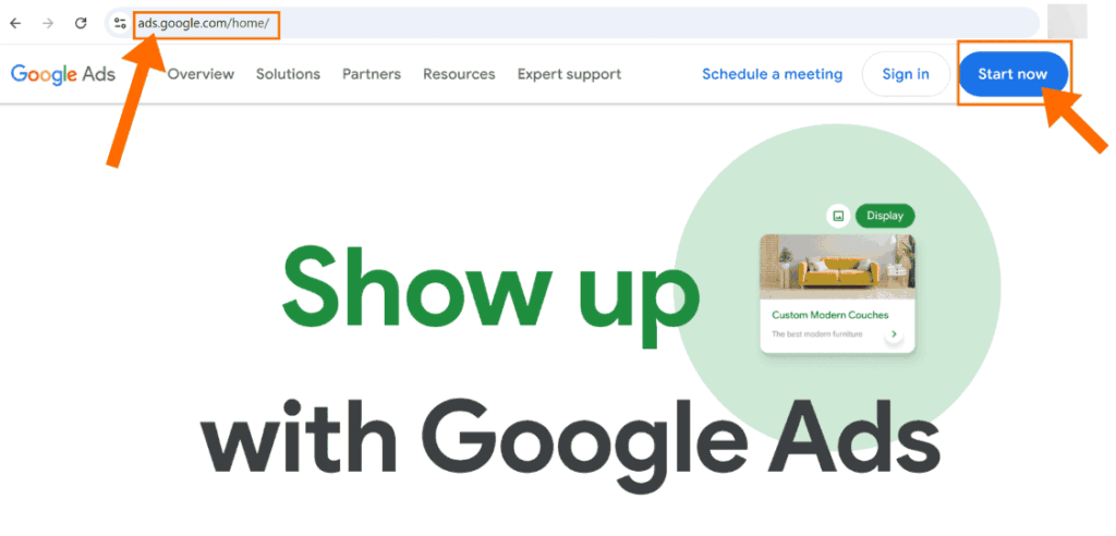 Google Ads Website Start Now Button