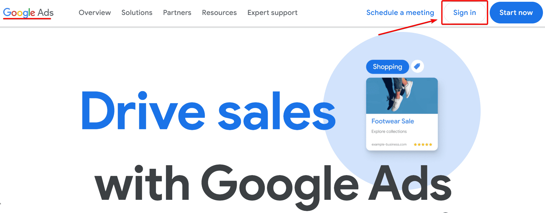 Google Ads Start Now/ Sign In Page